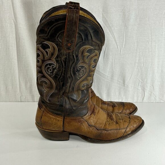 TONY Lama Chestnut FULL QUILL OSTRICH Wingtip COWBOY Western BOOTS Men 12A Read - Picture 1 of 9